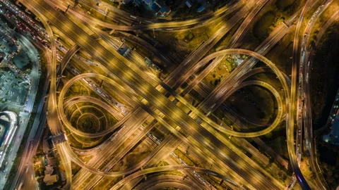 Time lapse Aerial view and top view of traffic on city streets in Bangkok. Stock Footage 139119692