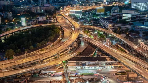Time lapse Aerial view and top view of traffic on city streets in Bangkok. Stock Footage 140204546