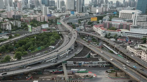 Time lapse Aerial view and top view of traffic on city streets in Bangkok. Stock Footage 140220337