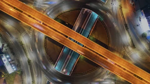 Time lapse Aerial view and top view of traffic round road and building 스톡 동영상 170946360