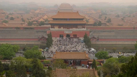 Time Lapse Aerial View of Beijing Tourists People Visit Forbidden City Landmark Stock Footage 104464610