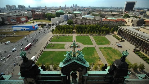 Time Lapse Aerial View Berlin City Skyline Cars Traffic and People Walking Day Stock Footage 99138046