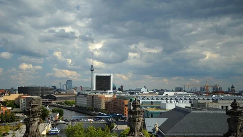 Time Lapse Aerial View of Berlin Skyline Famous Buildings Crowded Urban Scene Stock-Footage 105708372