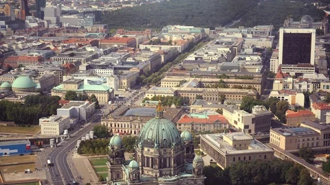 Time Lapse Aerial View of Berlin Skyline Landmark Cars Traffic on Busy Street Stock Footage 106440046