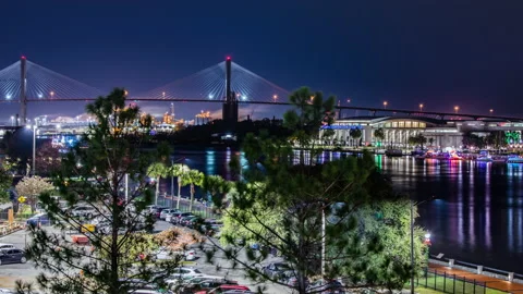 Time Lapse - Aerial View of  the Bridge in Savannah Georgia Video stock 145509084