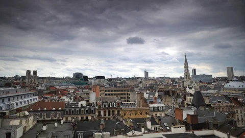 Time Lapse Aerial View of Brussels Skyline Buildings Rooftops Tourist Attraction 스톡 동영상 98733671