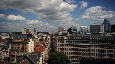 Time Lapse Aerial View of Brussels Skyline Office Towers and Cars Traffic Street Stock-Footage 99276701