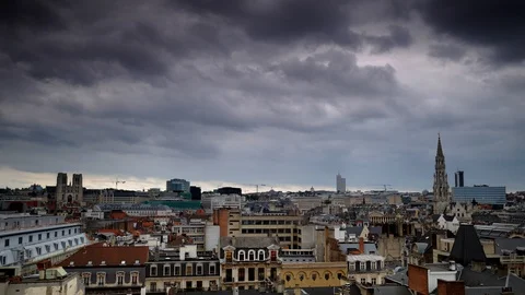 Time Lapse Aerial View of Brussels Cityscape Iconic Buildings Roofs Sightseeing 스톡 동영상 104520471
