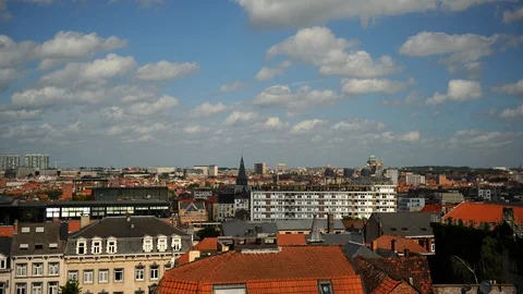 Time Lapse Aerial View of Brussels Skyline Iconic Buildings Roofs Landmarks Day Stock Footage 106066685