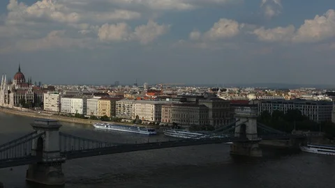 Time Lapse Aerial View of Budapest Skyline and Hungarian Parliament Building Day Video stock 104387748