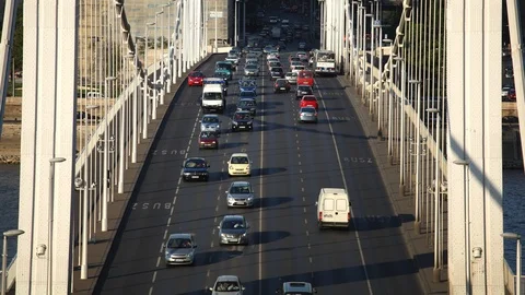 Time Lapse Aerial View Budapest Cars Traffic Jam on Crowded Elizabeth Bridge Day Video stock 106124477