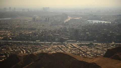 Time Lapse Aerial View of Cairo City Skyline Car Traffic Jam on Busy Highway Day Stock-Footage 91238591