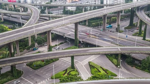 Time Lapse Aerial View Chinese Nanjing Busiest Highway, Stock Footage 74374370