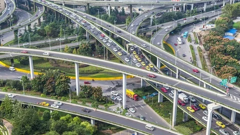 Time Lapse Aerial View Chinese Nanjing Busiest Highway Stock Footage 74979028