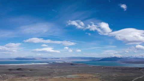Time Lapse - Aerial view of clouds moving over Mono Lake California USA Stock Footage 156592407