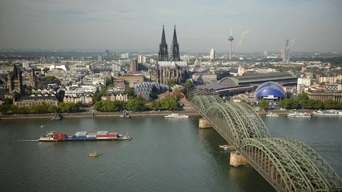 Time Lapse Aerial View of Cologne Cathedral Building Famous Landmark Sightseeing Video stock 96684734