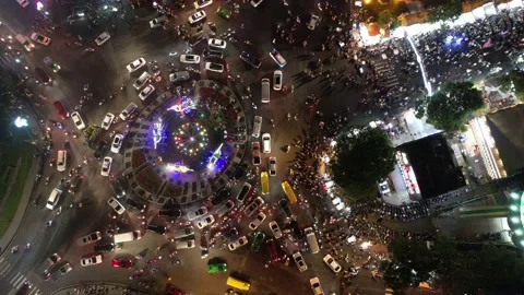 Time lapse aerial view of Da Lat city night Stock Footage 226475818