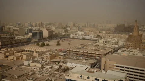 Time Lapse Aerial View of Doha City with Cars Traffic and Gold Souq Market Day Stock-Footage 91240520
