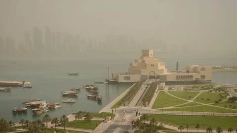 Time Lapse Aerial View of Doha City Skyline Cars Traffic Jam Commuters Commuting Stock-Footage 104947239