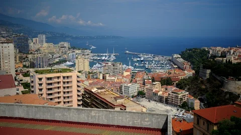 Time Lapse Aerial View Establishing Shot of Monte Carlo Skyline Iconic Landmark 스톡 동영상 99039959