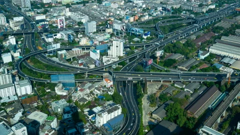 Time lapse aerial view of expressway junction road, view from Baiyoke Tower II  Stock Footage 132585182