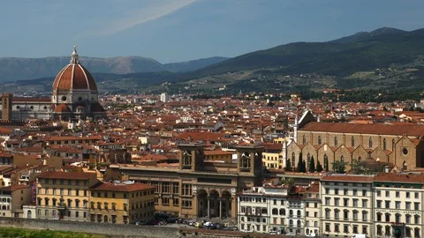 Time Lapse Aerial View Florence City Skyline Duomo Cathedral Buildings Rooftops Stock Footage 98340965