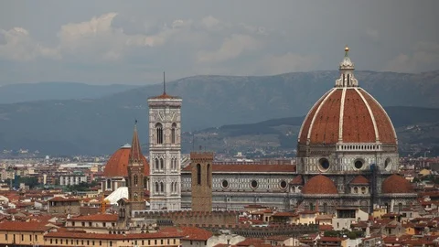 Time Lapse Aerial View of Florence Skyline Duomo Cathedral Roman Catholic Church Stock Footage 104521760