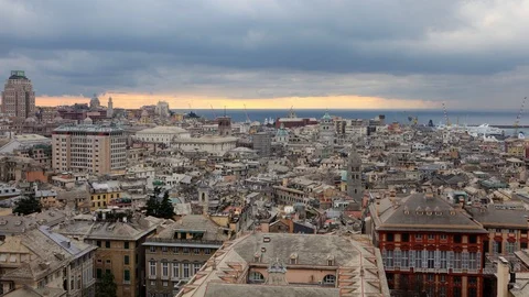 Time Lapse Aerial View of Genoa City Skyline Crowded Urban Scene Famous Landmark Video stock 99665115