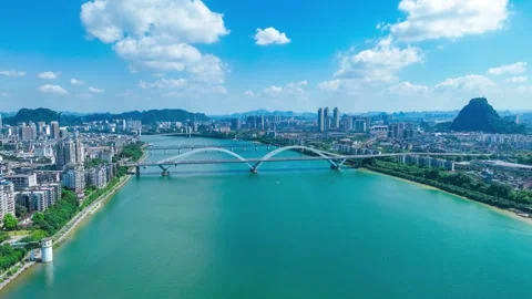 Time lapse aerial view of Guangya Bridge in Liuzhou Stock Footage 281170320