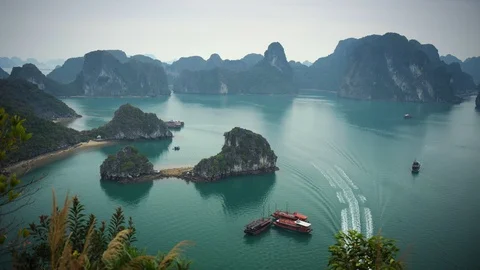 Time Lapse Aerial View of Ha Long Bay Famous Travel Landmark Exotic Landscape Stock Footage 104388728