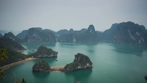 Time Lapse Aerial View Ha Long Bay Descending Dragon Unesco World Heritage Site Stock Footage 106078059