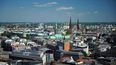 Time Lapse Aerial View of Hamburg Skyline Famous Landmark Cars Traffic on Street Stock Footage 96686953