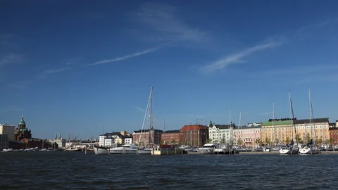 Time Lapse Aerial View of Helsinki Cityscape Luxury Yachts Docked in City Harbor Stock Footage 104523741
