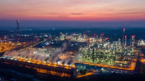 Time-lapse aerial view of the inter-electric and petrochemical  Stock Footage 243745572