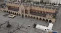 Time Lapse Aerial View of Krakow, Market Square, Town Hall Tower, Cloth Hall HD Footage