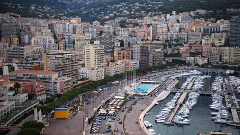 Time Lapse Aerial View of La Condamine City Port Hercules Cars Traffic Jam Day Stock-Footage 95977827