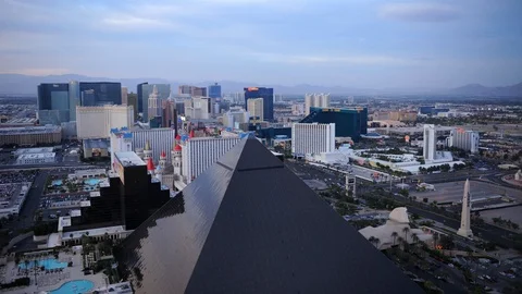 Time Lapse of Aerial View Las Vegas City Famous Tourist Attraction Rush Hour Day Stock Footage 104948799