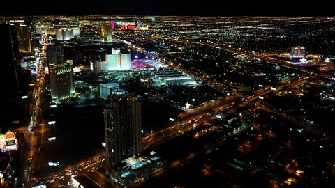 Time Lapse of Aerial View Las Vegas City Iconic Attraction Cars Traffic Night Video stock 104949066