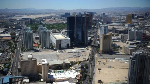 Time Lapse Aerial View of Las Vegas Skyline Famous Skyscrapers Building Landmark Stock Footage 106128470
