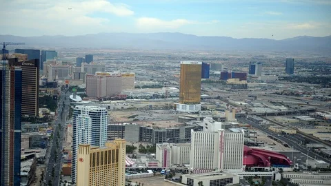 Time Lapse Aerial View of Las Vegas Skyline Buildings Cars Traffic on Boulevard Video stock 109268322