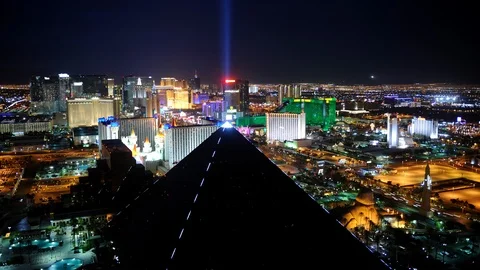 Time Lapse Aerial View of Las Vegas City Skyline Famous Tourist Attraction Night Stock Footage 109298625