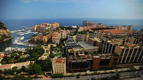 Time Lapse Aerial View of Monaco Fontvieille Port Skyline Landmark Cars Traffic Stock-Footage 94822378