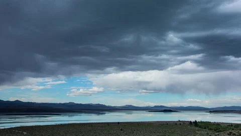 Time Lapse - Aerial view of Mono Lake California with stortm clouds Stock Footage 161123631