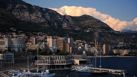 Time Lapse Aerial View of Monte Carlo Skyline Famous Tourist Attraction Landmark Stock Footage 98038282