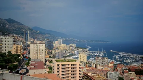Time Lapse Aerial View of Monte Carlo La Condamine Iconic Travel Destination Day Stock Footage 99040102