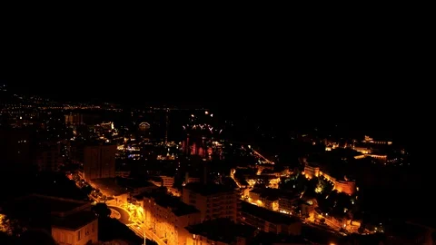 Time Lapse Aerial View Monte Carlo City Port La Condamine Fireworks Show Night Stock-Footage 99040143