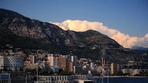Time Lapse Aerial View of Monte Carlo Skyline Iconic Tourist Attraction Landmark Stock Footage 105719560