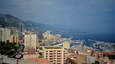 Time Lapse Aerial View of Monte Carlo La Condamine Famous Travel Destination Day Stock Footage 105720736