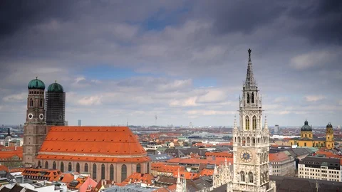 Time Lapse Aerial View Munich City Skyline Iconic Marienplatz Landmark Buildings Stock Footage 94823487