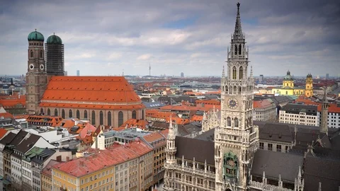 Time Lapse Aerial View of Munich City Skyline Popular Touristic Destination Day Stock-Footage 104494594